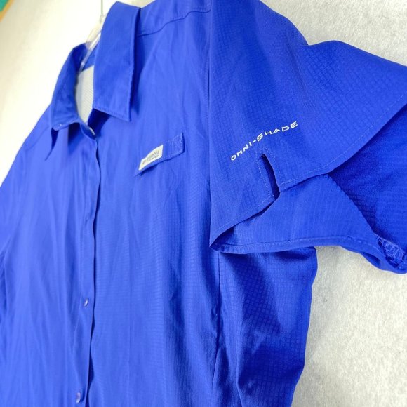 COLUMBIA Womens XL Blue Omni Shield SPF Performance Short Sleeve Button Up Shirt - Picture 4 of 13